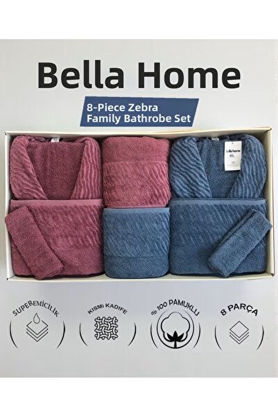 Bella Home 8 Piece Zebra Family Bathrobe Set - 100% Cotton - Original Luxury Box