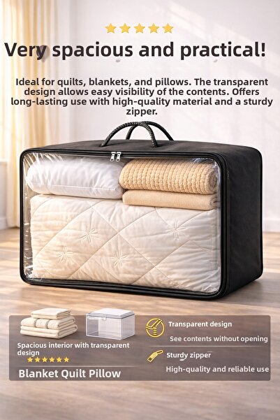 HİG HOME Transparent Quilt Storage Bag 42X53X20 cm – Blanket Compatible, Zipp...