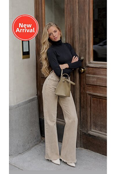 Perryes Women's High Waist Vintage Washed Loose Leg Wide Leg Jean Pants