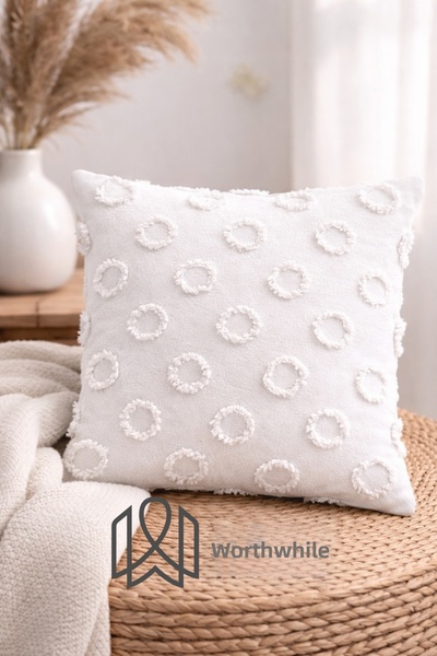 WorthWhile غطاء وسادة نوفا إكرو من الشنيل - لون إكرو 43×43 سم (متوفر بمقاسات ...