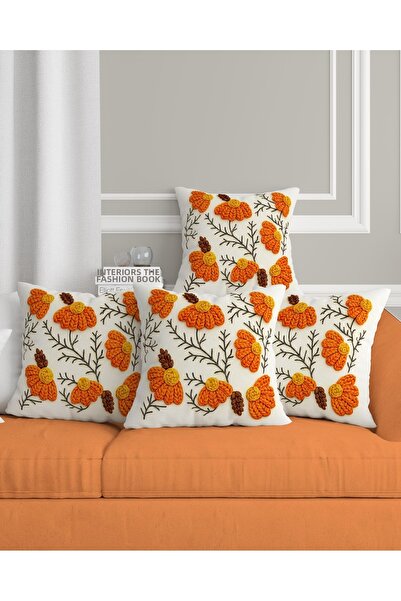 Şah Dekor Bohemian Boho Daisy Themed Orange Color 3D Digital Printed Gift Thr...