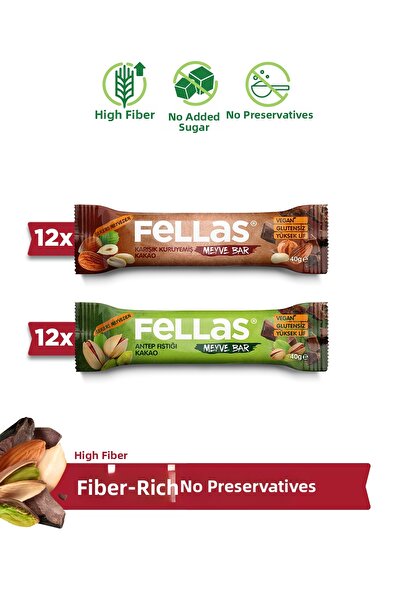 Fellas Fruit Bar (40 g) Super Double Box - 24 Pieces (Mixed Nuts X 12 + Pista...