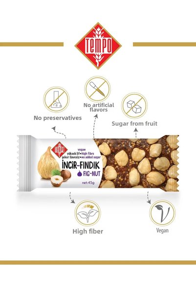 Tempo Şekerleme Fig Paste with Hazelnut 45Gr 12 Pieces Box