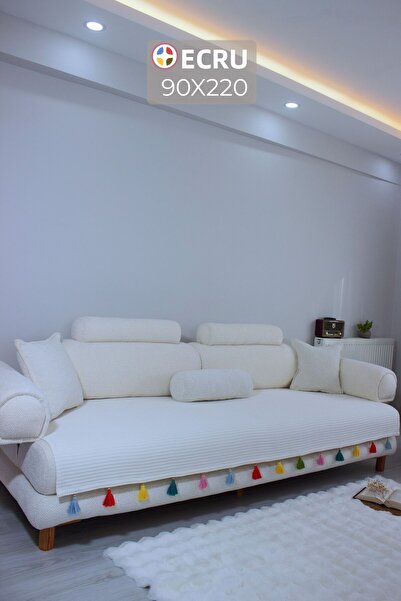 ARVA غطاء أريكة منزلي مزين بشراشيب، غطاء سرير قابل للتحويل إلى أريكة 90 × 220