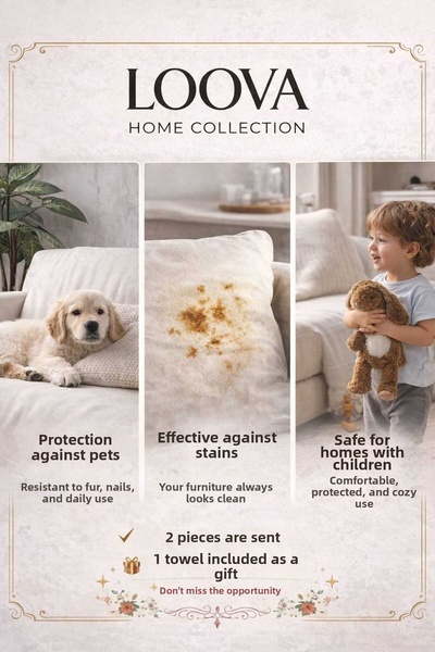 Loova Cotton Sofa Cover Set of 2 with Peshtemal Gift 100% Cotton 180*215 cm with Tied Ends