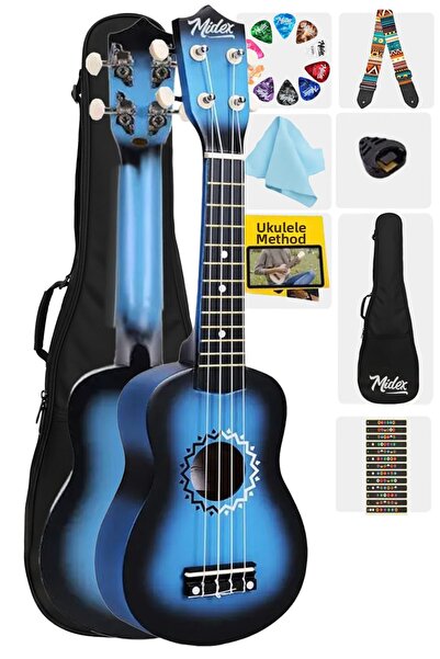 Midex Ukx-600Bl Mahogany Concert Ukulele with Sunburs Effects Full Set