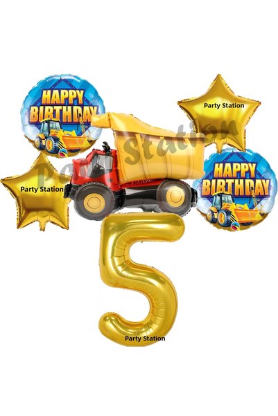 Parti Station Construction Theme 5th Birthday Balloon Set, Truck Balloon and ...