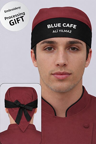 Üniformanya Μπαντάνα κουζίνας σε μαύρο μπορντό χρώμα με όνομα και δώρο, μπαντ...