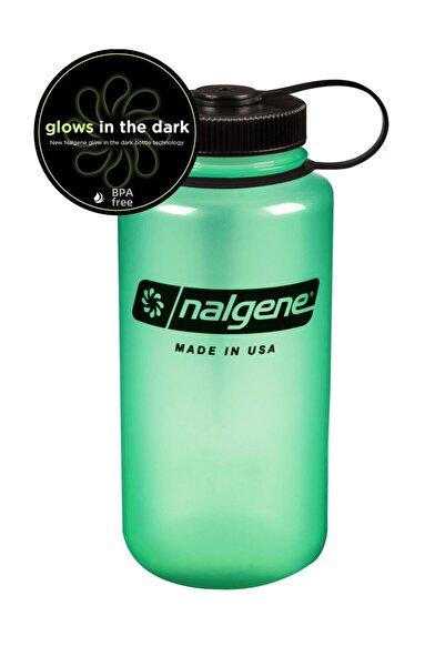NALGENE 32oz Wm Green Glow / زجاجة مياه تريتان ذات غطاء أسود