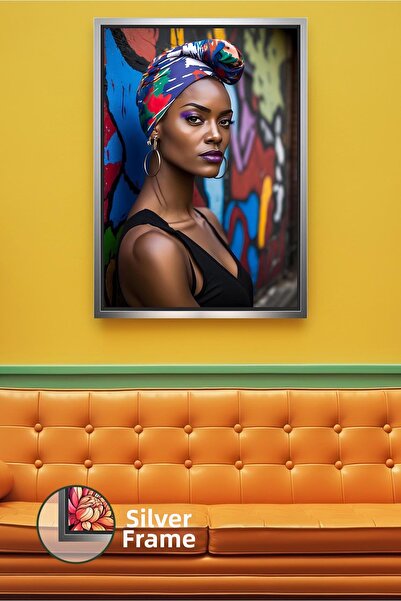 KOSS Dijital Portret de femeie africană în bandană colorată, artă stradală, f...