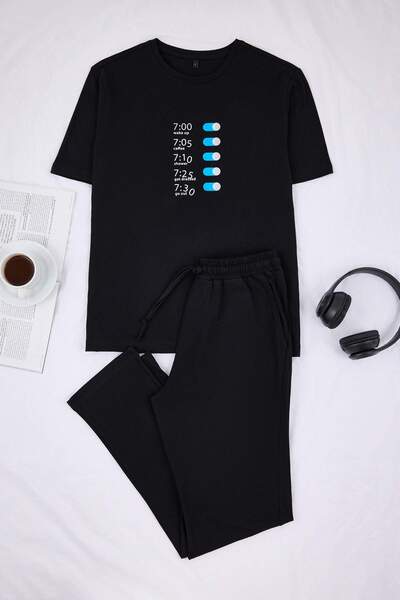 Trendyol Collection Black Regular Printed Knitted Pajama Set Tmnss26Pt00001