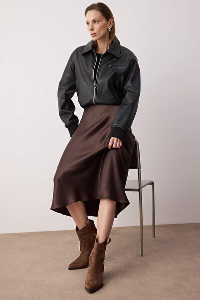 TRENDYOL SHOES Cizme de cowboy din piele intoarsa maro deschis pentru femei T...