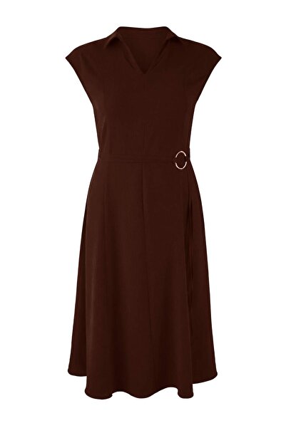 Trendyol Curve Brown Aerobin Woven Plus Size Dress