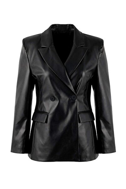 Trendyol Collection Jachetă neagră, cu închidere cu un singur nasture, căptuș...