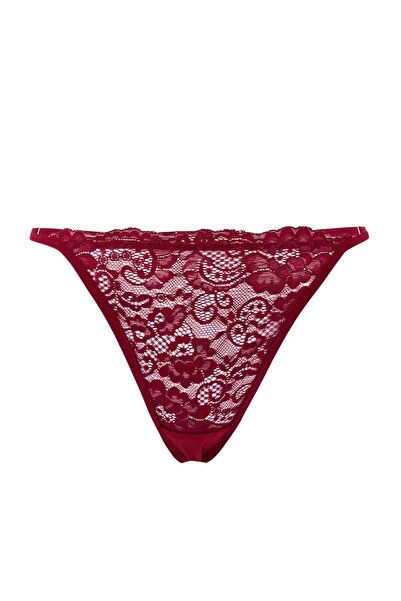 Trendyol Collection Μπορντό 3-συσκευασία δαντελένιο σλιπ δαντελωτή πλέξη τεμα...