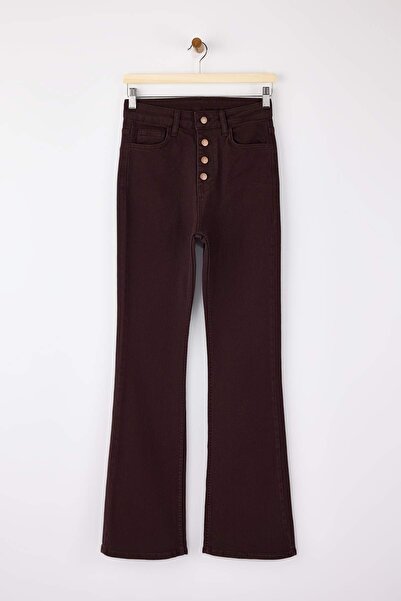 Trendyol Collection Detaliu cu nasturi maro talie înaltă Confort/Flexibil eva...