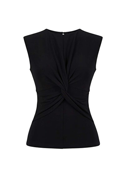 Trendyol Collection Черна прилепваща блуза без ръкави от еластичен трикотаж T...