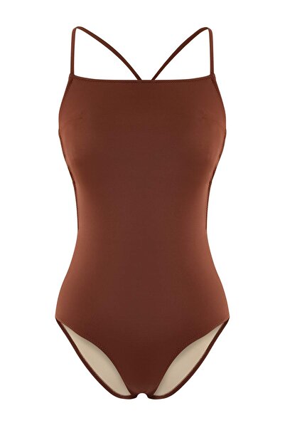 Trendyol Collection Brown*010 Plain Square Backless Rashel Sleeveless Swimsuit