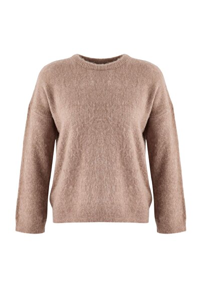 Trendyol Curve Wardrobe Essentials Mink Soft Textured Wide Fit Basic Knitwear...