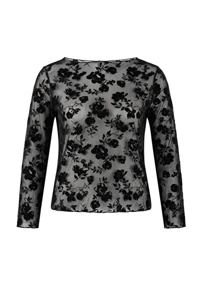 Trendyol Curve Black Boat Neck See-Through Knitted Plus Size Blouse Tbbss26Af...