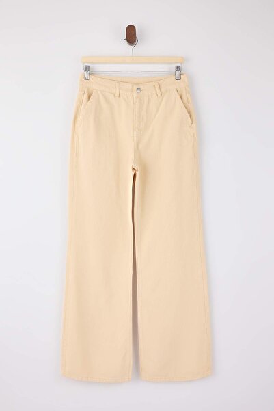 Trendyol Collection Stone Dumped High Waist 100% Cotton Wide Leg Jeans Twoss2...