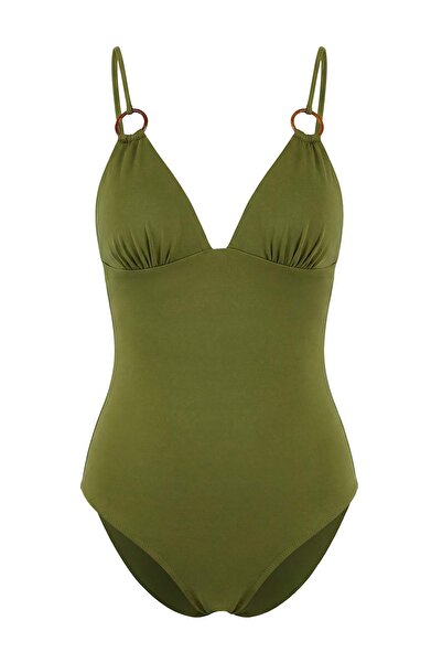 Trendyol Collection Khaki*002 Einfarbiger, tiefer V-Ausschnitt, ärmelloser Ta...