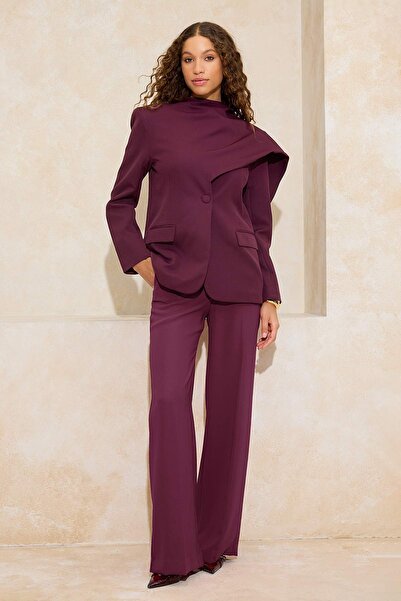 Trendyol Collection Burgundy Shawl Collar Regular/Normal Fit Woven Lined Shou...