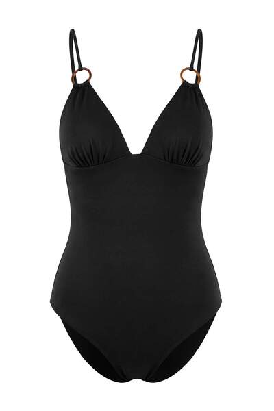 Trendyol Collection Black Accessory V-Neck Regular Swimsuit Tbess26Ma00013