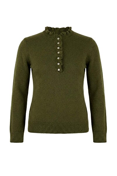 Trendyol Curve Khaki Collar Detailed Soft Textured Knitwear Sweater Tbbaw26An...
