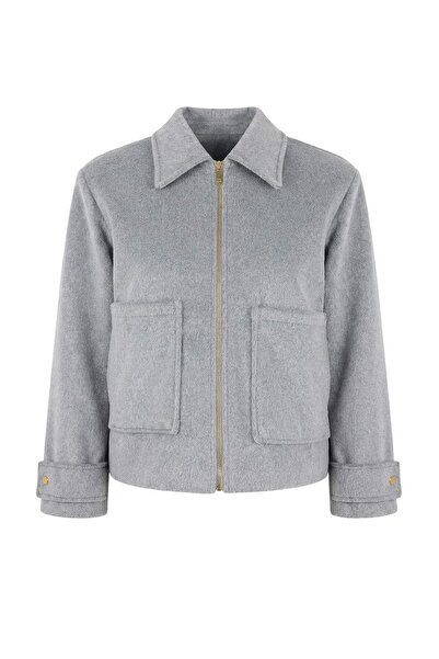 Trendyol Collection Palton gri mărime mare supradimensionat TWOSS26AW00003