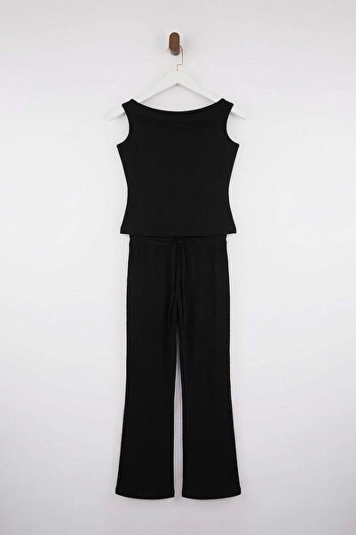 Trendyol Collection Black Striped Fitted/Tight-Fitting Pipe Leg Corded Fabric...