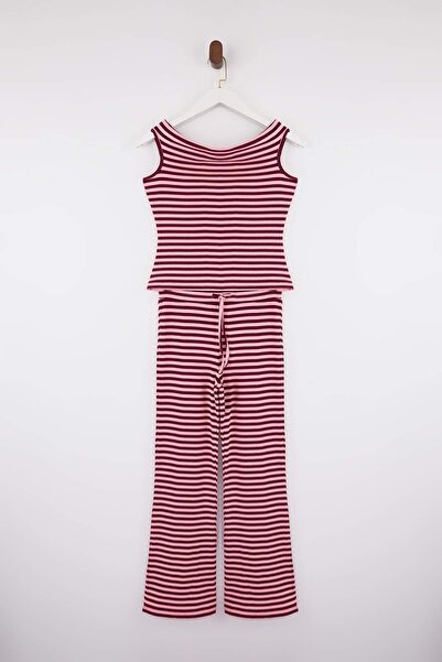 Trendyol Collection Multi-Colored Striped Fitted/Tight-Fitting Pipe Leg Corde...