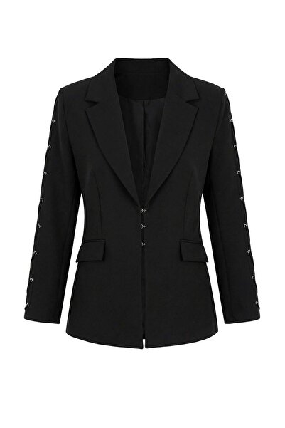 Trendyol Collection Jachetă blazer cu mâneci negre, cu detalii cu ochiuri, țe...