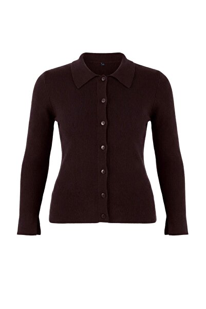 Trendyol Curve Wardrobe Essentials Brown Premium Yarn Polo Neck Knitwear Card...