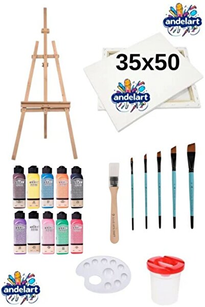 andelart 35x50 Tuval 10'lu Akrilik 6 3karma Fırça Şovale Seti -10lu Akrilik