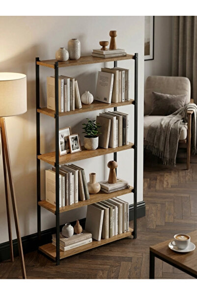 Pratico Orion 5 Raflı Metal Atlantik Çam Çok Amaçlı Kitaplık