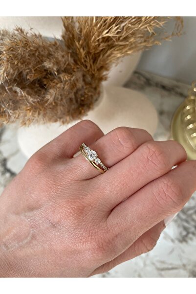 XUPING JEWELRY VIP 14K Çift Sıra Tektaşlı Yüzük Kadın Şık Tasarım