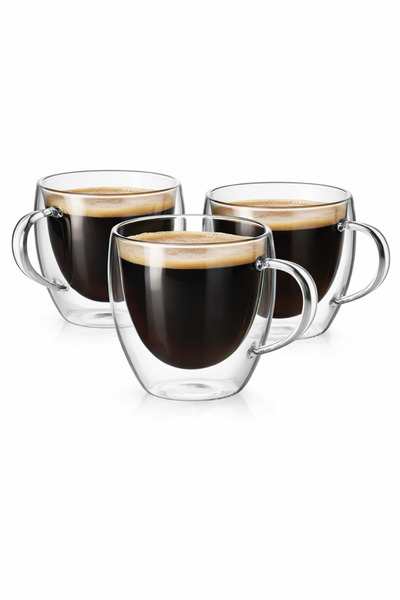 ARVALE Main 3 Pieces Mug Cup Double Walled Heat Proof Hand Non-Burning Mugs Cups