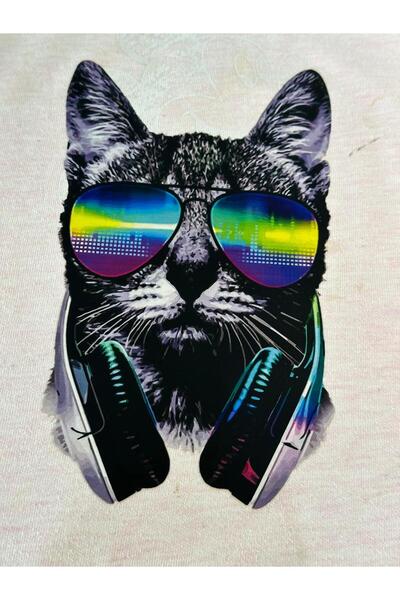 Gönülden Tasarım 24x14 см - Дънков топ с щампа "Коте с очила" с термотрансфер...