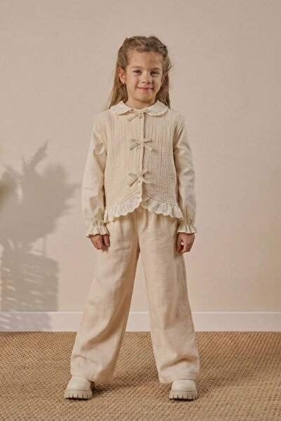 Minipodyum Set de croială pantaloni confortabili din muselină cu detaliu de f...