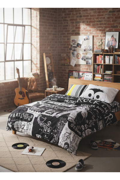 Helen George Music Tek Kişilik Rock Temalı 4 Parça Pamuk Polyester Nevresim