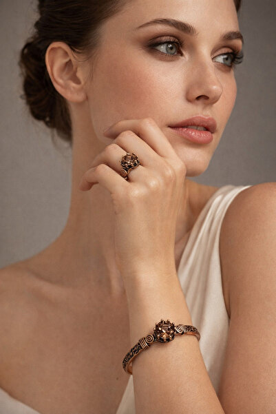 İyyaKee Women's Copper Bracelet Ring Set Zultanite Stone Cuff Antiallergic Bracelet