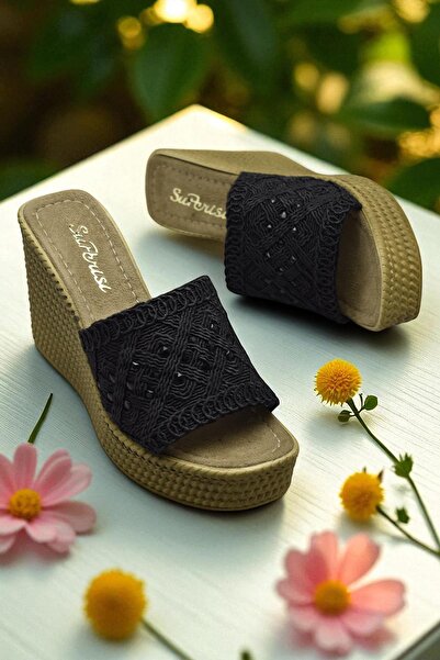 ISPARTALILAR 2503 10.5 cm Wedge Heels Women's Slippers Shoes Wedding Engageme...
