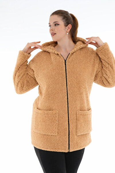 KSV Collection Cardigan maro de pluș de mărime mare