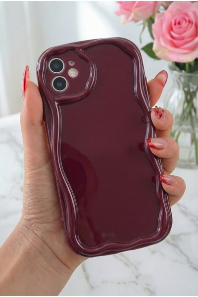 Fibaks iPhone 11 Kılıf Kamera Korumalı Dalga Kenarlı Darbe Emici Bordo Siliko...