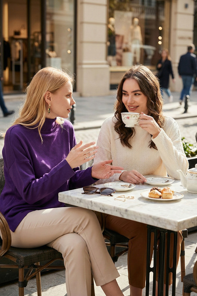 Lela Pamuklu Arkası Uzun Dik Yaka 2'li Paket Triko Kazak KAZAK 4615002S2