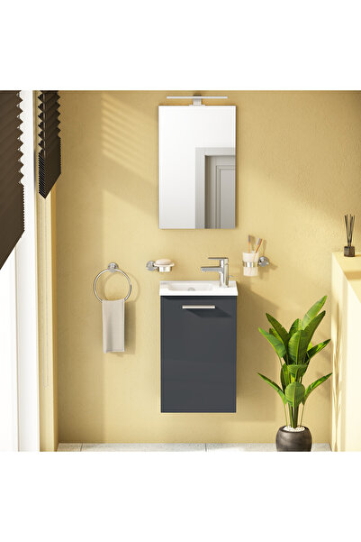 VitrA Mia 69582 Banyo Dolabı Seti, Parlak Antrasit,40 cm