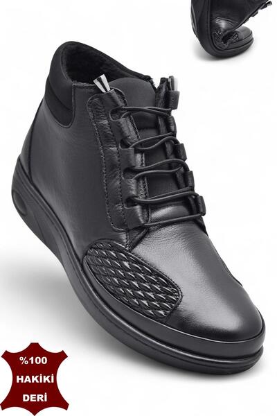 ISPARTALILAR 1454 Tam Ortopedik Siyah Hakiki Deri Kadın Bot Lastikli Fermuarl...