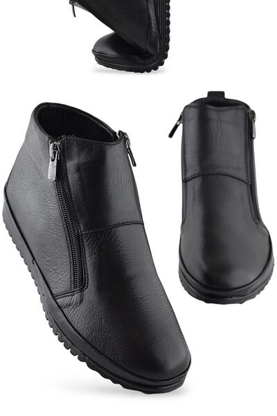 ISPARTALILAR 380K Ortopedik Taban Hakiki Deri Siyah Anne Botu Kadın Çift Ferm...