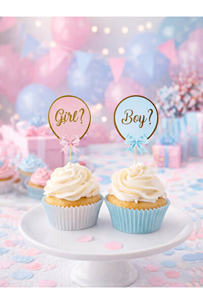 Parti Adresi Boy Girl Kürdan Cinsiyet Belirleme Partisi Cupcake Kürdanı 10' Lu